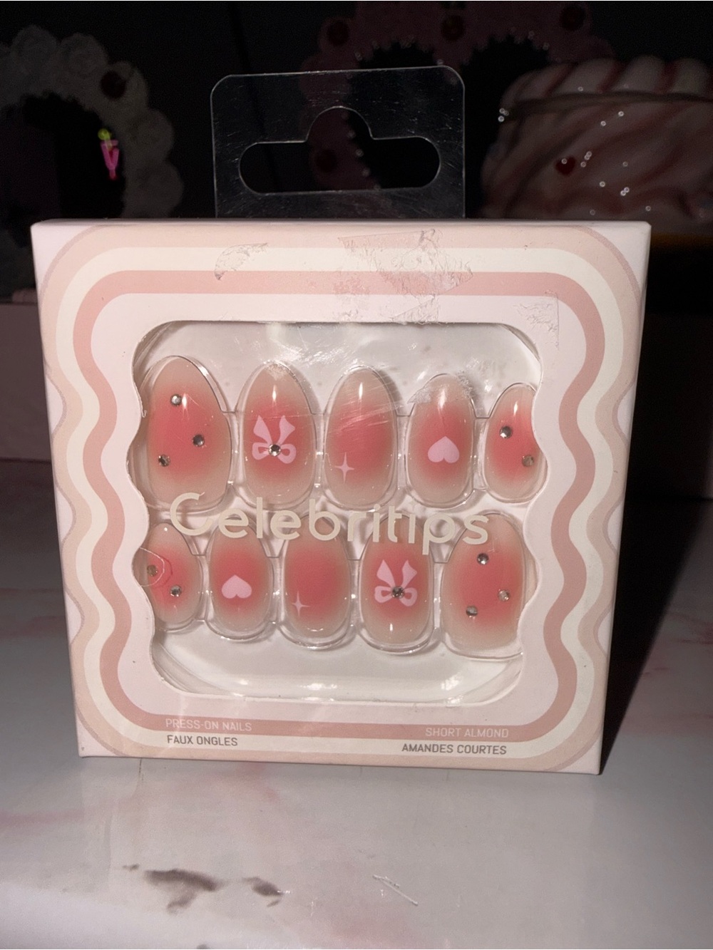 Celebritips “Coffee Date” Pink Press-On Nails with Heart & Bow Accents